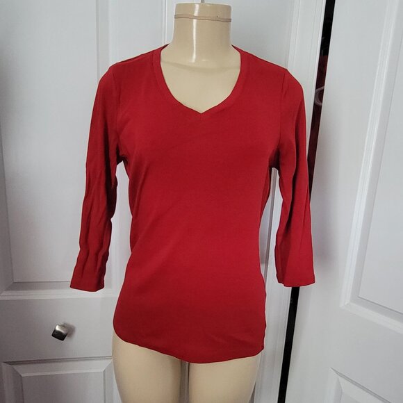 St. John's Bay Bright Cherry Red 3/4 Sleeve Essential Tee 100% Cotton - Picture 6 of 6